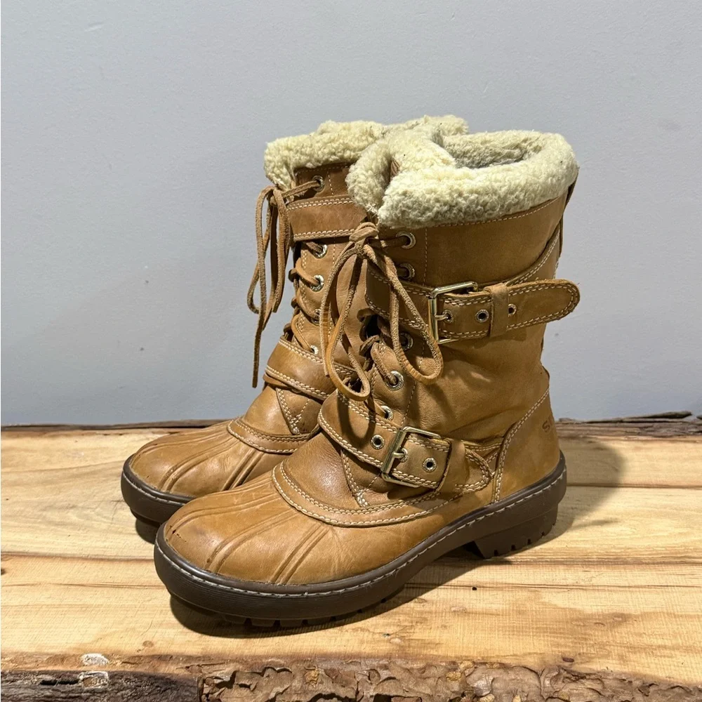 Sperry Saltwater‎ Leather Duck Boot Faux Fur Cuff Size 7 A38